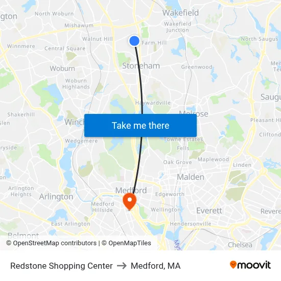 Redstone Shopping Center to Medford, MA map