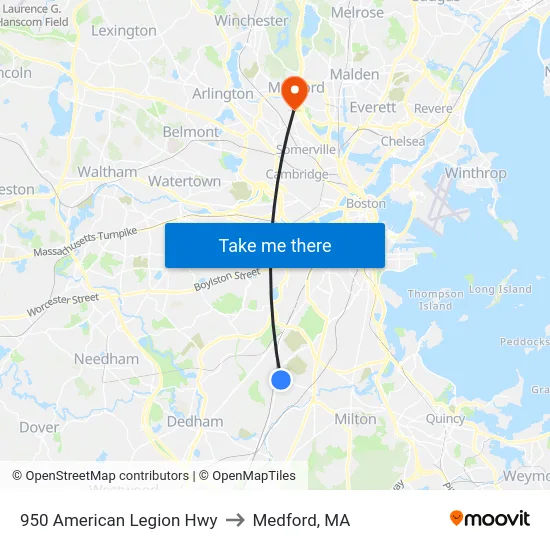 950 American Legion Hwy to Medford, MA map