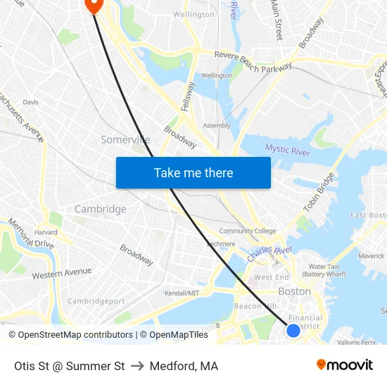 Otis St @ Summer St to Medford, MA map