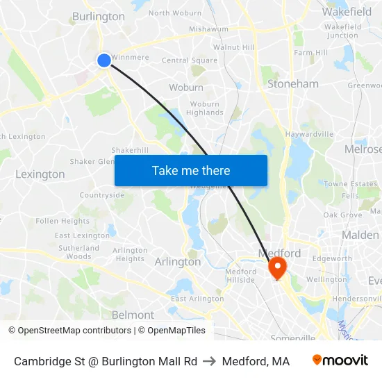 Cambridge St @ Burlington Mall Rd to Medford, MA map