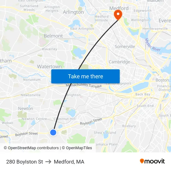 280 Boylston St to Medford, MA map