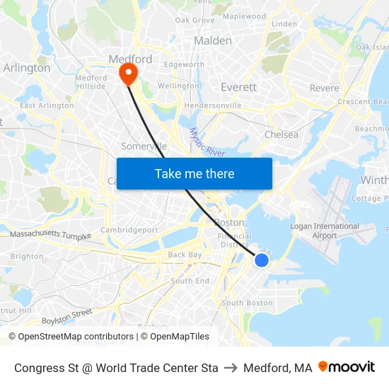 Congress St @ World Trade Center Sta to Medford, MA map