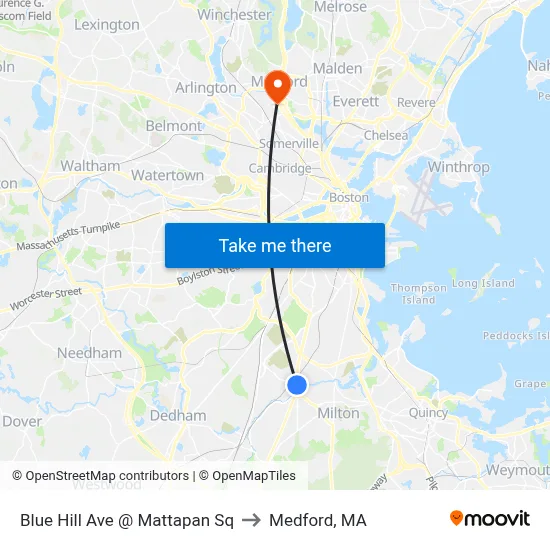 Blue Hill Ave @ Mattapan Sq to Medford, MA map