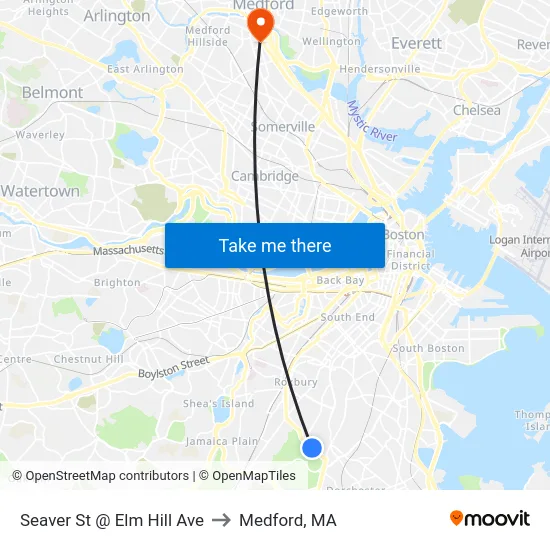 Seaver St @ Elm Hill Ave to Medford, MA map