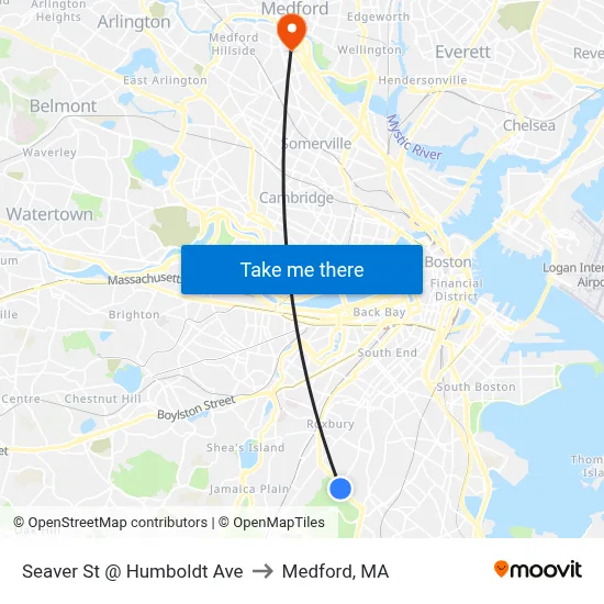 Seaver St @ Humboldt Ave to Medford, MA map