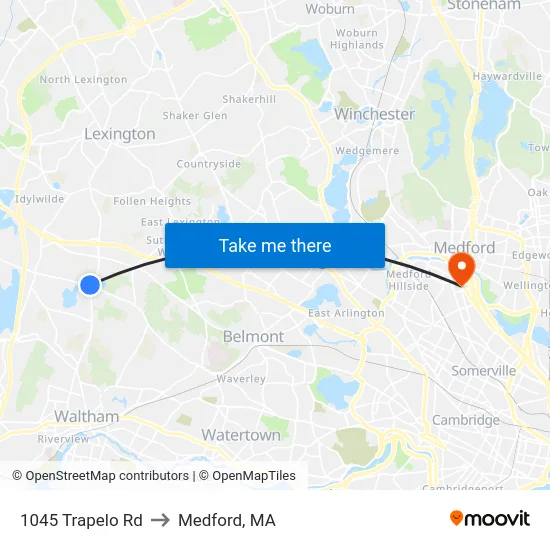 1045 Trapelo Rd to Medford, MA map