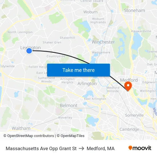 Massachusetts Ave Opp Grant St to Medford, MA map