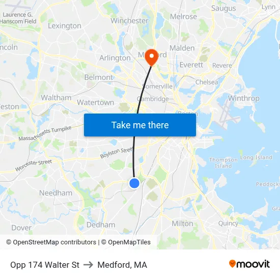 Opp 174 Walter St to Medford, MA map
