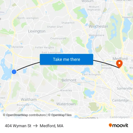 404 Wyman St to Medford, MA map