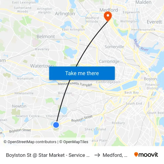 Boylston St @ Star Market - Service Rd to Medford, MA map