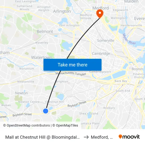 Mall at Chestnut Hill @ Bloomingdale's to Medford, MA map
