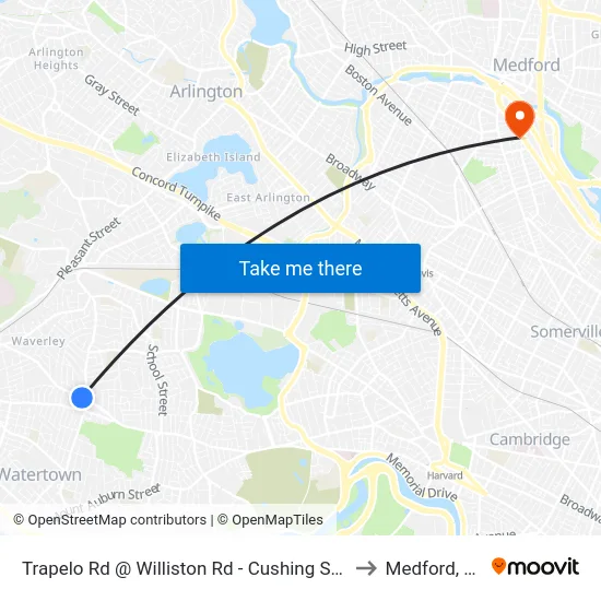Trapelo Rd @ Williston Rd - Cushing Square to Medford, MA map