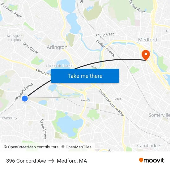 396 Concord Ave to Medford, MA map