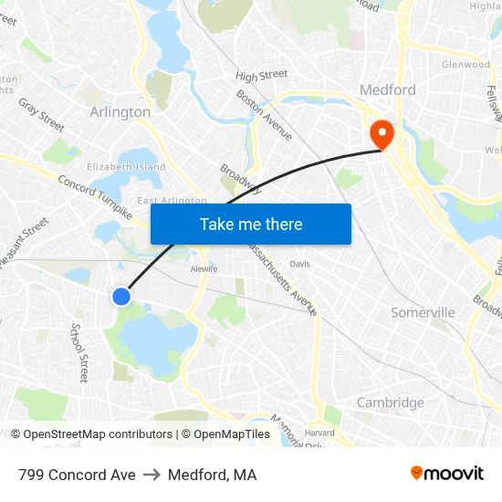 799 Concord Ave to Medford, MA map