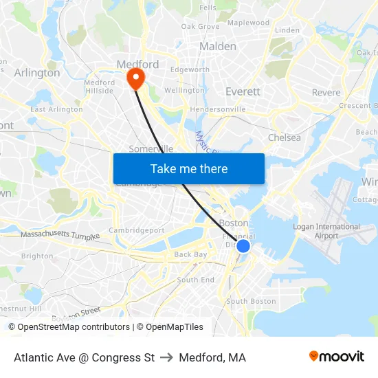 Atlantic Ave @ Congress St to Medford, MA map