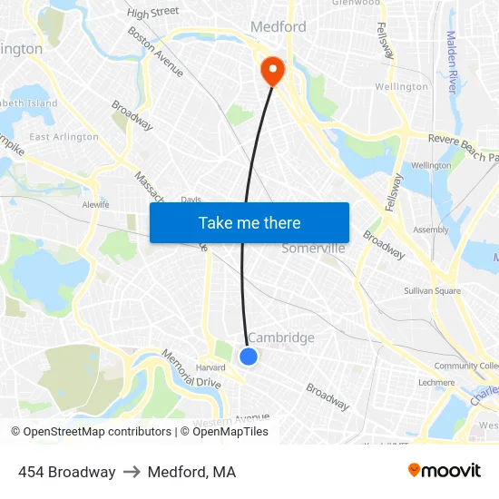454 Broadway to Medford, MA map