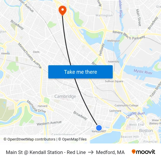 Main St @ Kendall Station - Red Line to Medford, MA map