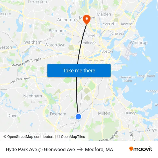 Hyde Park Ave @ Glenwood Ave to Medford, MA map