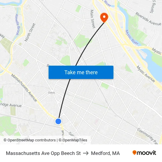 Massachusetts Ave Opp Beech St to Medford, MA map