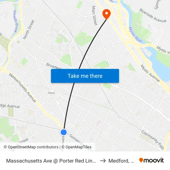 Massachusetts Ave @ Porter Red Line Sta to Medford, MA map