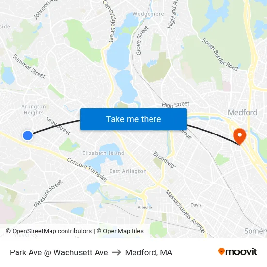 Park Ave @ Wachusett Ave to Medford, MA map