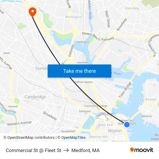 Commercial St @ Fleet St to Medford, MA map