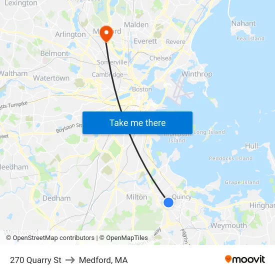 270 Quarry St to Medford, MA map