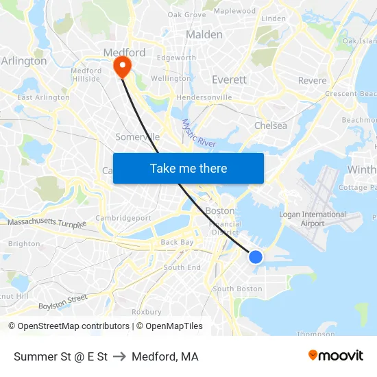 Summer St @ E St to Medford, MA map