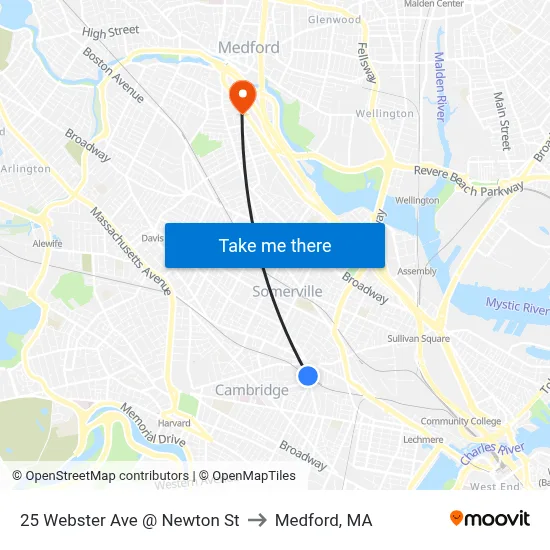 25 Webster Ave @ Newton St to Medford, MA map