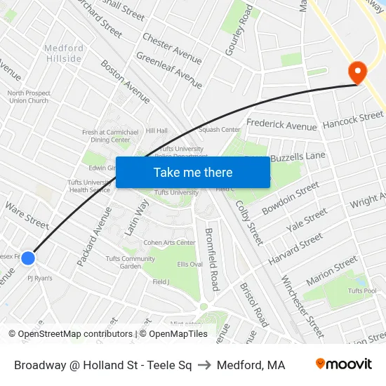 Broadway @ Holland St - Teele Sq to Medford, MA map