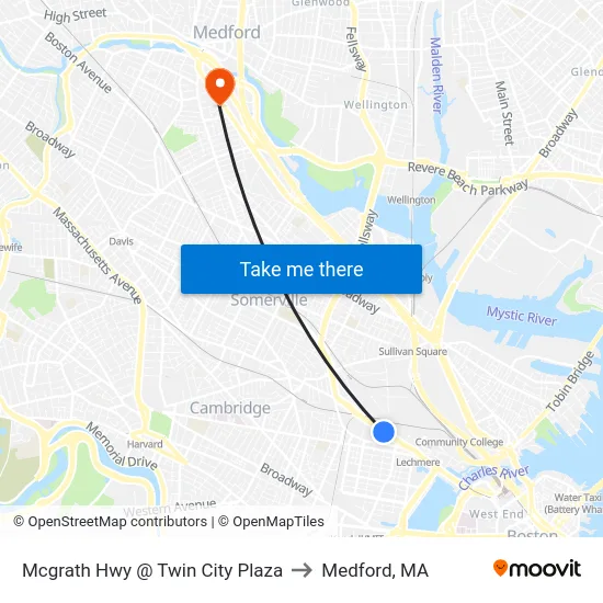Mcgrath Hwy @ Twin City Plaza to Medford, MA map