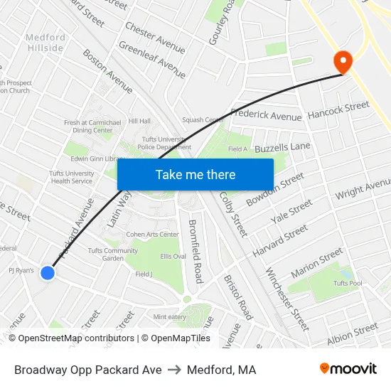 Broadway Opp Packard Ave to Medford, MA map