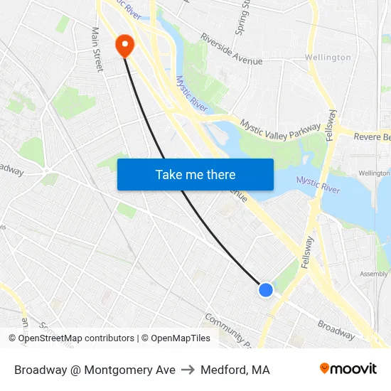 Broadway @ Montgomery Ave to Medford, MA map