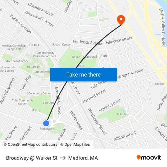 Broadway @ Walker St to Medford, MA map