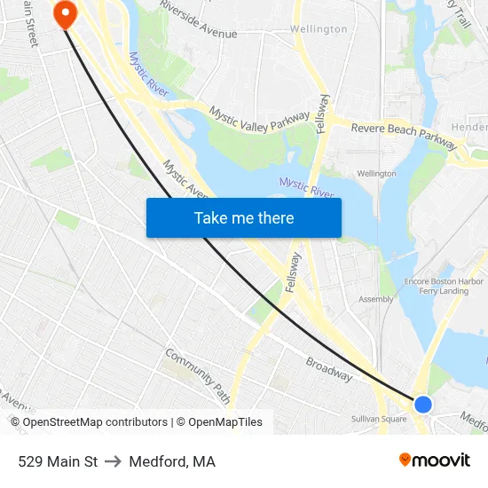 529 Main St to Medford, MA map