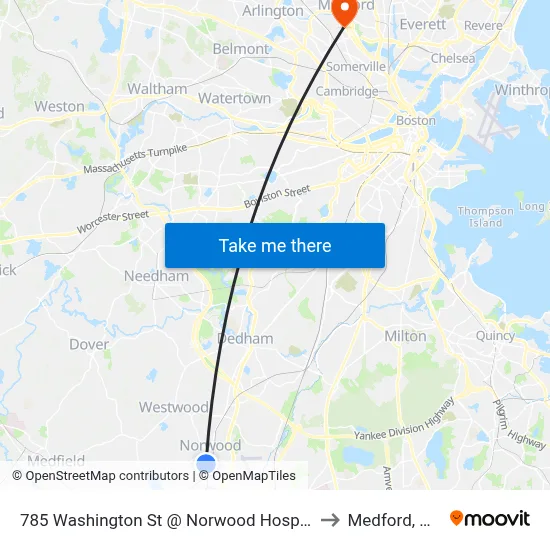 785 Washington St @ Norwood Hospital to Medford, MA map