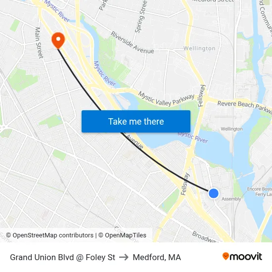 Grand Union Blvd @ Foley St to Medford, MA map