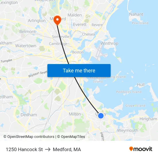 1250 Hancock St to Medford, MA map