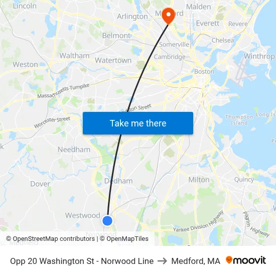 Opp 20 Washington St - Norwood Line to Medford, MA map