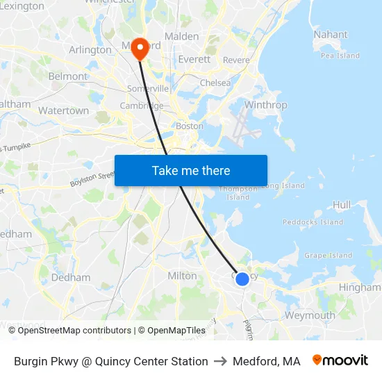 Burgin Pkwy @ Quincy Center Station to Medford, MA map