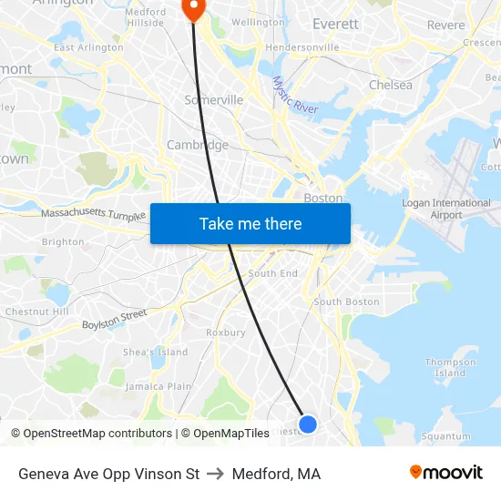 Geneva Ave Opp Vinson St to Medford, MA map