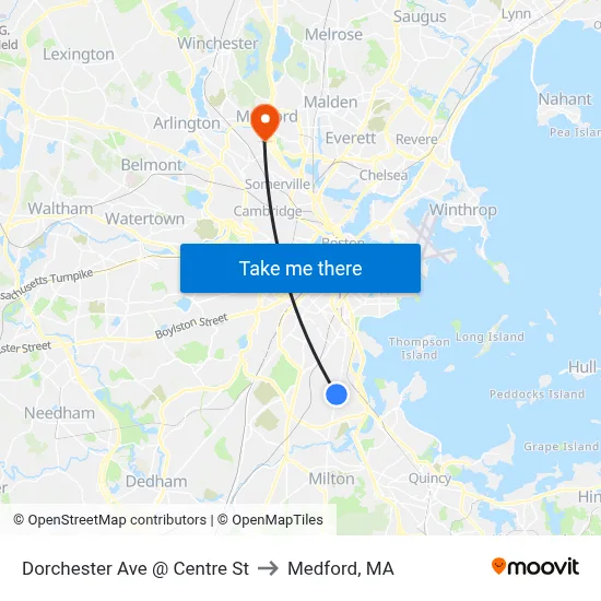 Dorchester Ave @ Centre St to Medford, MA map
