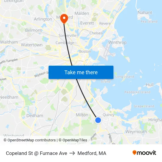 Copeland St @ Furnace Ave to Medford, MA map