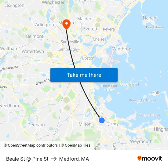 Beale St @ Pine St to Medford, MA map