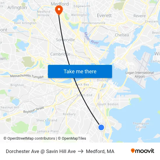 Dorchester Ave @ Savin Hill Ave to Medford, MA map