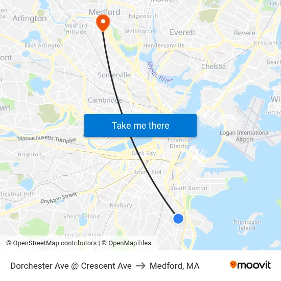 Dorchester Ave @ Crescent Ave to Medford, MA map