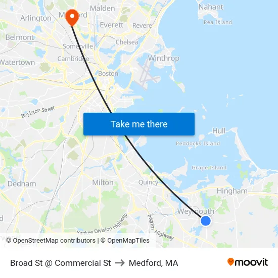 Broad St @ Commercial St to Medford, MA map