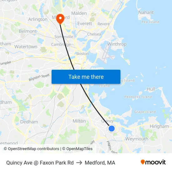 Quincy Ave @ Faxon Park Rd to Medford, MA map