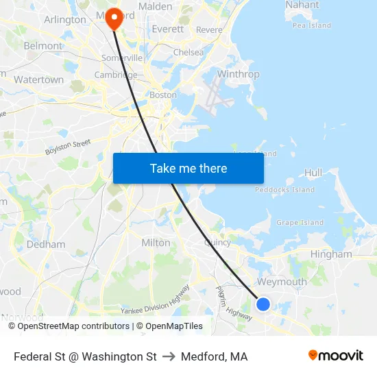 Federal St @ Washington St to Medford, MA map