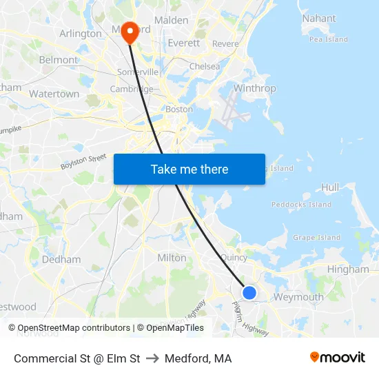 Commercial St @ Elm St to Medford, MA map